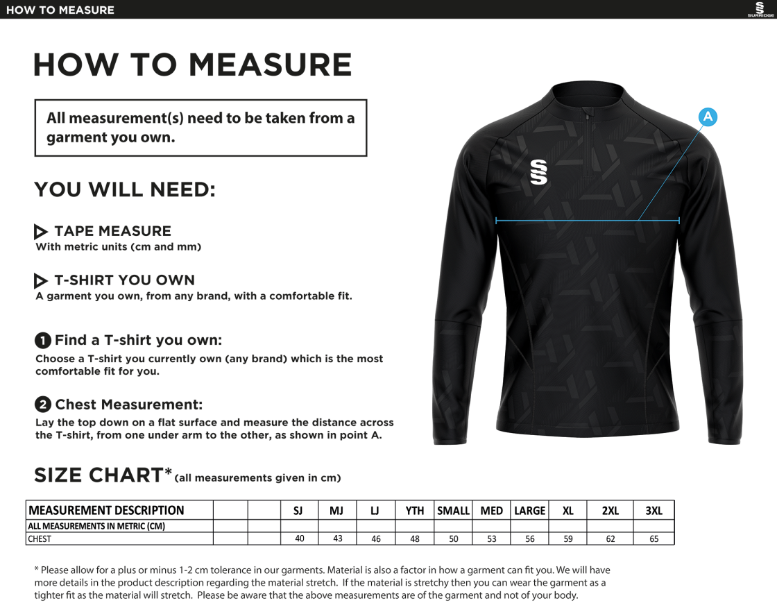 IMPACT 1/4 Zip Performance Top - Mens - Size Guide