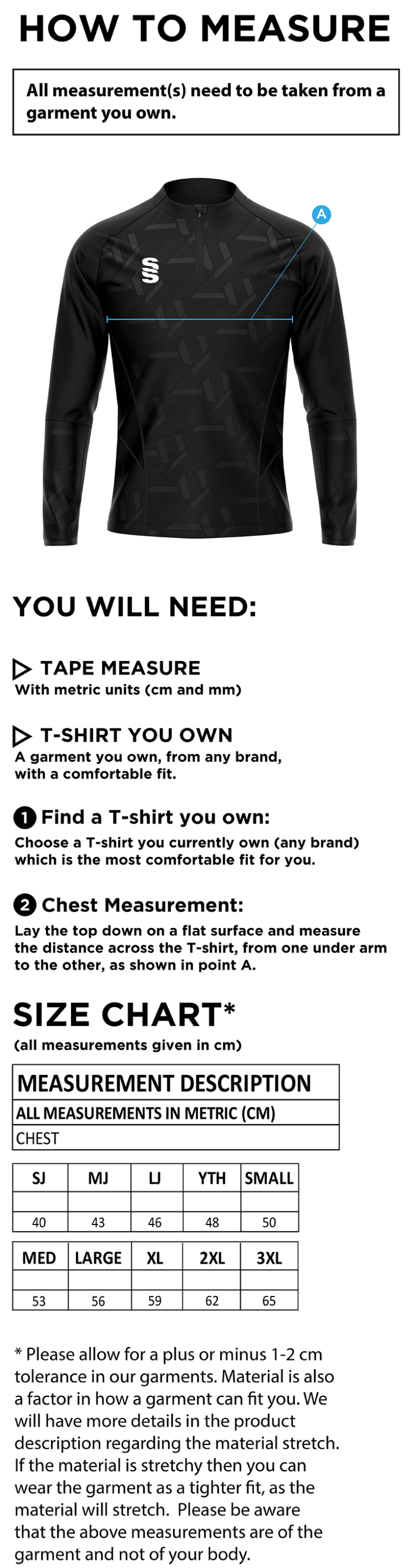 IMPACT 1/4 Zip Performance Top - Mens - Size Guide