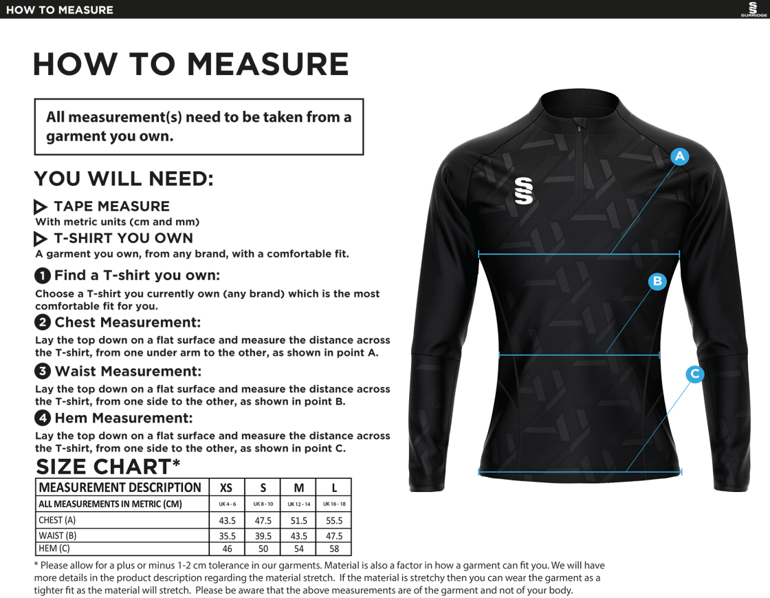 IMPACT 1/4 Zip Performance Top - Womens - Size Guide