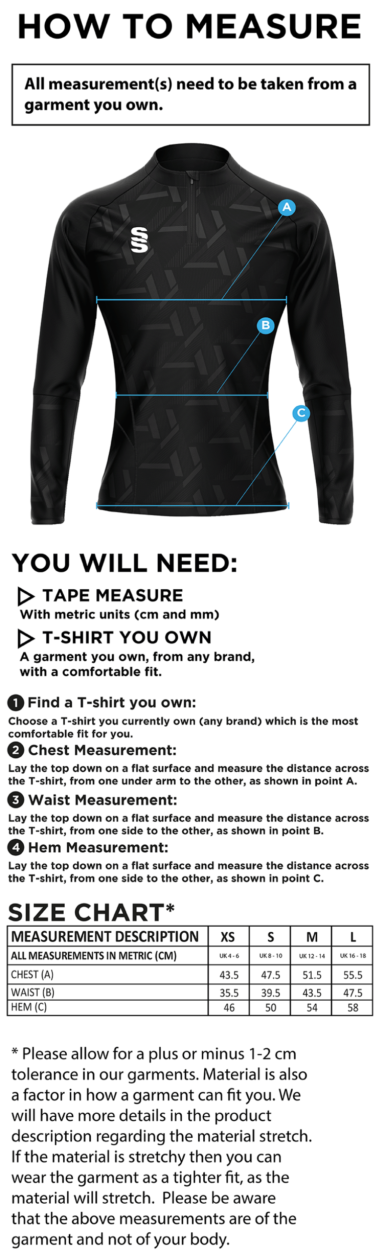 IMPACT 1/4 Zip Performance Top - Womens - Size Guide